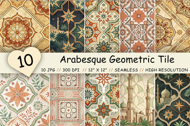 Arabesque Geometric Tile Digital Paper, Seamless Boho Neutral Pattern, Pack Printable Scrapbook Paper, Moroccan Design Terracotta Bundle Digital Pattern FloridPrintables 