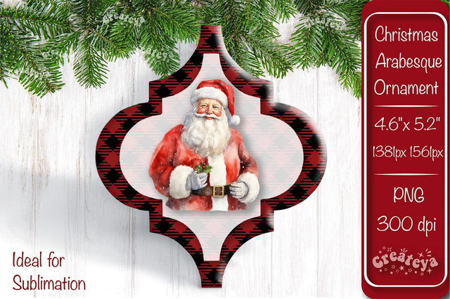 Arabesque tile Christmas ornament Sublimation Watercolor Santa PNG Sublimation Createya Design 