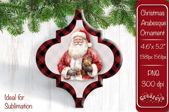 Arabesque tile Christmas ornament Sublimation Watercolor Santa PNG Sublimation Createya Design 