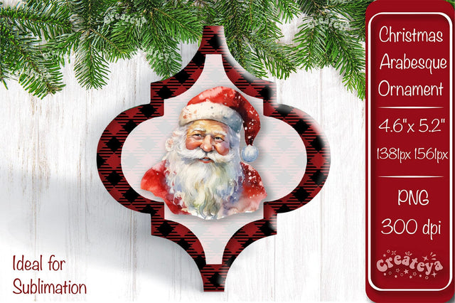 Arabesque tile Christmas ornament Sublimation Watercolor Santa PNG Sublimation Createya Design 