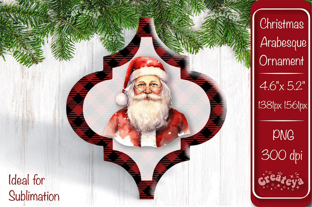 Arabesque tile Christmas ornament Sublimation Watercolor Santa PNG Sublimation Createya Design 
