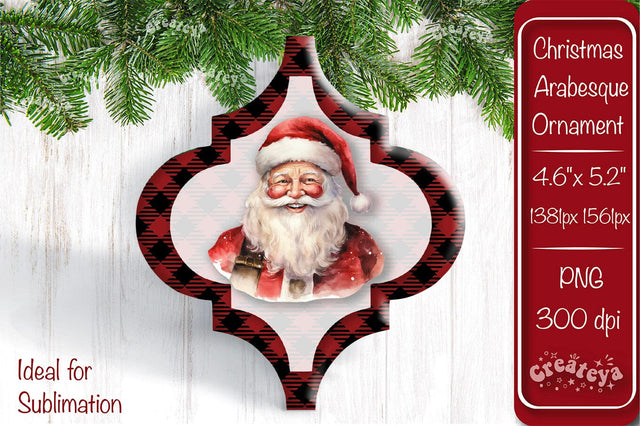 Arabesque tile Christmas ornament Sublimation Watercolor Santa PNG Sublimation Createya Design 