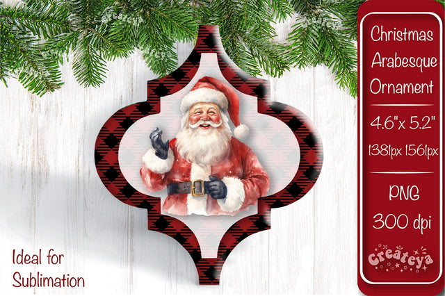 Arabesque tile Christmas ornament Sublimation Watercolor Santa PNG Sublimation Createya Design 