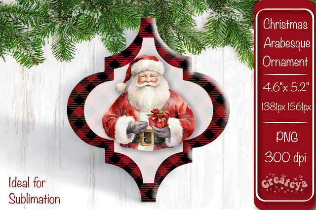 Arabesque tile Christmas ornament Sublimation Watercolor Santa PNG Sublimation Createya Design 