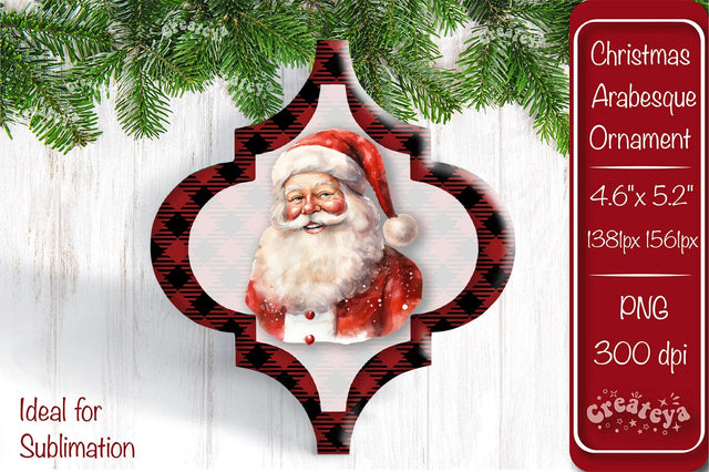 Arabesque tile Christmas ornament Sublimation Watercolor Santa PNG Sublimation Createya Design 