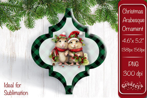 Arabesque tiles Christmas ornament Sublimation Watercolor Christmas Baby Animal PNG Sublimation Createya Design 