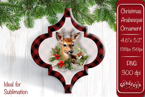 Arabesque tiles Christmas ornament Sublimation Watercolor Christmas Baby Animal PNG Sublimation Createya Design 