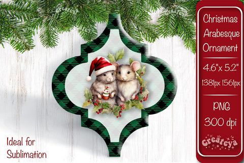 Arabesque tiles Christmas ornament Sublimation Watercolor Christmas Baby Animal PNG Sublimation Createya Design 