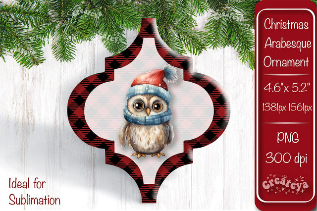 Arabesque tiles Christmas ornament Sublimation Watercolor Owl PNG Sublimation Createya Design 