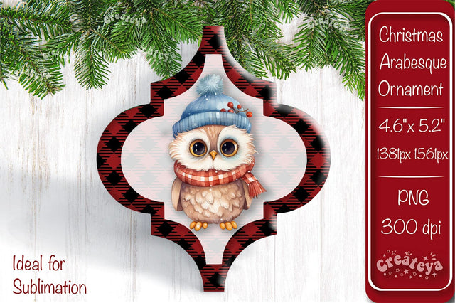 Arabesque tiles Christmas ornament Sublimation Watercolor Owl PNG Sublimation Createya Design 