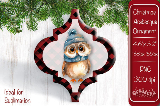 Arabesque tiles Christmas ornament Sublimation Watercolor Owl PNG Sublimation Createya Design 