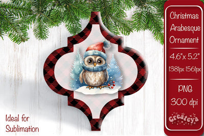 Arabesque tiles Christmas ornament Sublimation Watercolor Owl PNG Sublimation Createya Design 