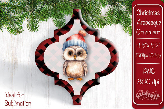 Arabesque tiles Christmas ornament Sublimation Watercolor Owl PNG Sublimation Createya Design 