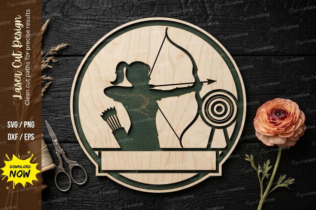 Archer Frame Name Sign SVG Laser Cut Design | Archery Target Personalized Pattern SVG Regulrcrative 