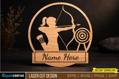 Archer Laser Cut Design – Bow & Arrow Target with Personalized Name Sublimation Artwork SVG Regulrcrative 