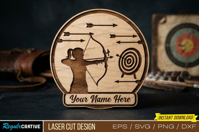 Archer Laser Cut Design – Bow & Arrow Target with Personalized Name Sublimation Artwork SVG Regulrcrative 