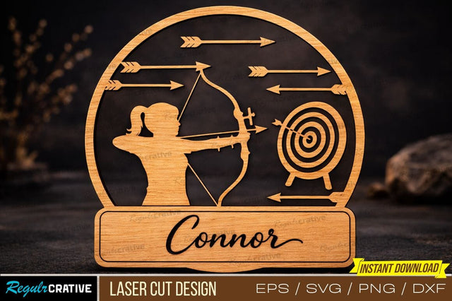 Archer Laser Cut Design – Bow & Arrow Target with Personalized Name Sublimation Artwork SVG Regulrcrative 