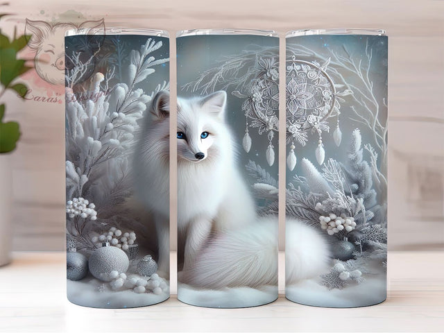 Arctic Fox Christmas Tumbler, White Fox Wrap, Holiday Fox Sublimation, 20oz Arctic Tumbler, Festive Fox Art, Winter Fox Mug, Seasonal Holiday Cup Sublimation Lara' s Designs 