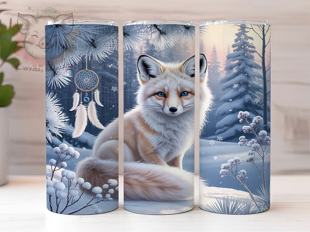 Arctic Fox Christmas Tumbler, White Fox Wrap, Holiday Fox Sublimation, 20oz Arctic Tumbler, Festive Fox Art, Winter Fox Mug, Seasonal Holiday Cup Sublimation Lara' s Designs 