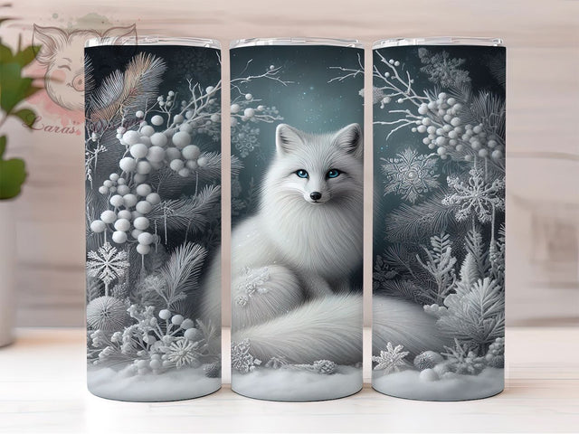 Arctic Fox Christmas Tumbler, White Fox Wrap, Holiday Fox Sublimation, 20oz Arctic Tumbler, Festive Fox Art, Winter Fox Mug, Seasonal Holiday Cup Sublimation Lara' s Designs 