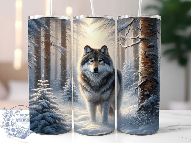Arctic Snow Wolf Winter Tumbler, Winter Animal Wrap, 20oz Tumbler Sublimation, Arctic Wilderness Design, White Fur Predator Sublimation, Frozen Forest Tumbler, Icy Wolf Spirit Wrap Sublimation ToriDesigns 