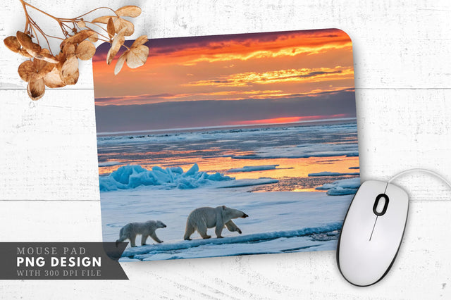 Arctic Sunset with Polar Bears Mouse Pad Sublimation Regulrcrative 