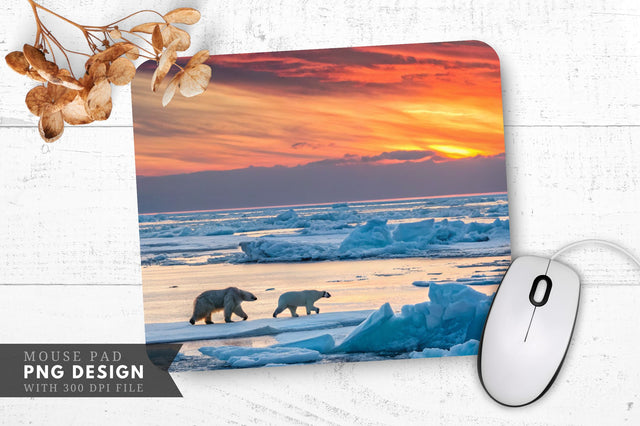 Arctic Sunset with Polar Bears Mouse Pad Sublimation Regulrcrative 