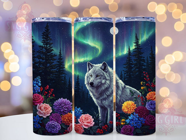 Arctic Wolf Aurora Borealis Tumbler, Arctic Wolf Tumbler, Aurora Borealis Tumbler, 20oz Sublimation Wrap, Night Sky Wolf Tumbler, Wildlife Northern Lights Design, Wolf Silhouette Tumbler Sublimation SvggirlplusArt 
