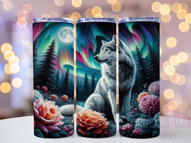 Arctic Wolf Aurora Borealis Tumbler, Arctic Wolf Tumbler, Aurora Borealis Tumbler, 20oz Sublimation Wrap, Night Sky Wolf Tumbler, Wildlife Northern Lights Design, Wolf Silhouette Tumbler Sublimation SvggirlplusArt 