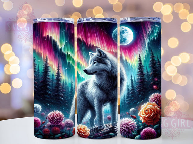 Arctic Wolf Aurora Borealis Tumbler, Arctic Wolf Tumbler, Aurora Borealis Tumbler, 20oz Sublimation Wrap, Night Sky Wolf Tumbler, Wildlife Northern Lights Design, Wolf Silhouette Tumbler Sublimation SvggirlplusArt 