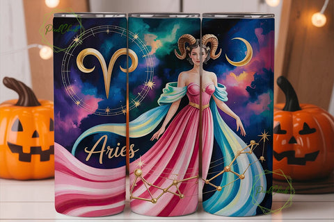 Aries Zodiac Galaxy 20oz Tumbler Wrap Sublimation PixelChick 