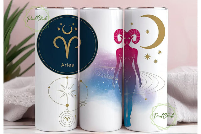 Aries Zodiac Galaxy 20oz Tumbler Wrap Sublimation PixelChick 