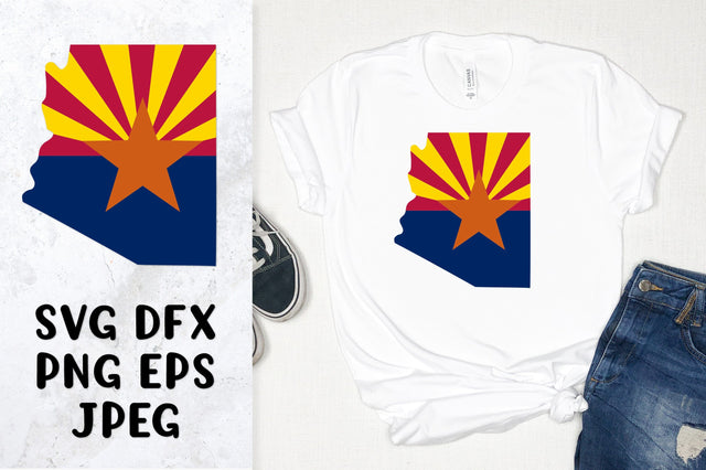 Arizona flag in shape of map SVG. Patriotic shirt design SVG LaBelezoka 