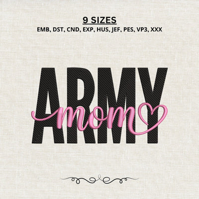 Army Mom Embroidery Design – Military Mom Pink Heart Script Machine Embroidery File Embroidery/Applique DESIGNS PatternFeed8 
