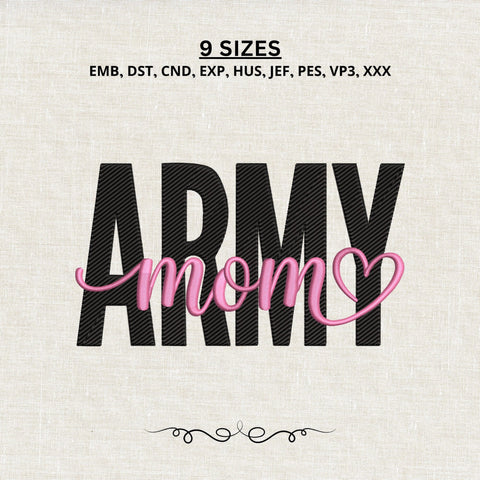 Army Mom Embroidery Design – Military Mom Pink Heart Script Machine Embroidery File Embroidery/Applique DESIGNS PatternFeed8 