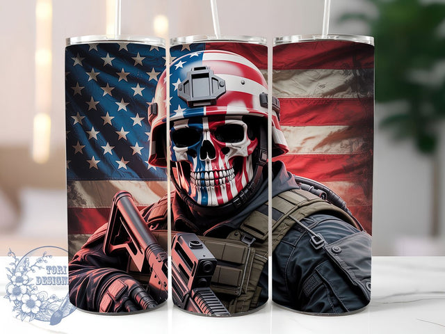 Army Skull Warrior 20oz Tumbler, Military Skull Design, Sublimation Gift, Patriotic Mug, 20oz Tumbler Design, Soldier Graphic, Tough Warrior Theme Sublimation ToriDesigns 