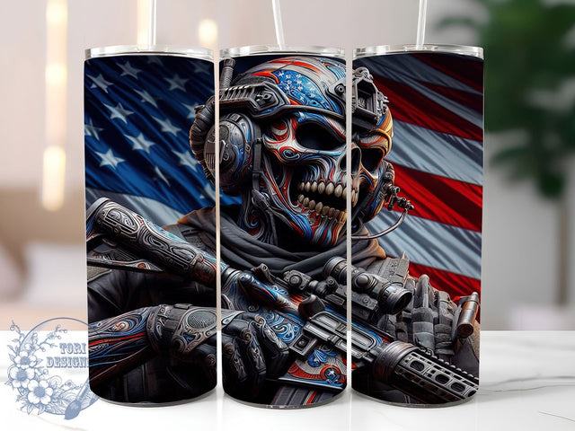 Army Skull Warrior 20oz Tumbler, Military Skull Design, Sublimation Gift, Patriotic Mug, 20oz Tumbler Design, Soldier Graphic, Tough Warrior Theme Sublimation ToriDesigns 