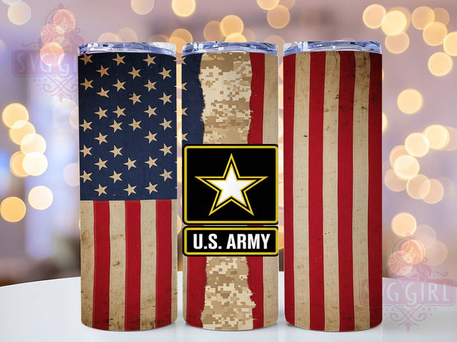 Army Veteran Camo Patriotic Tumbler, Army Veteran Design, Camo Pattern Art, Patriotic Army Wrap, Service Member Gift, Military Pride Design, Armed Forces Tumbler Sublimation SvggirlplusArt 