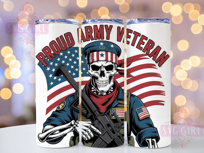 Army Veteran Skeleton 20oz Tumbler, Military Skeleton Wrap, USA Veteran Design, Patriotic Sublimation Wrap, Army Veteran Quote, 20oz Tumbler Design, PNG Tumbler Wrap Sublimation SvggirlplusArt 