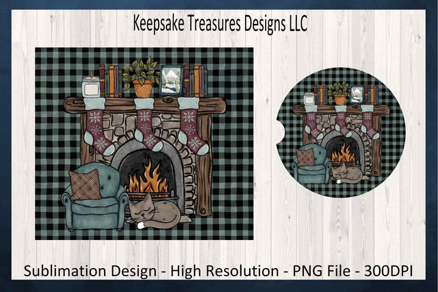 Around The Fireplace Winter 20oz Tumbler Wrap and Car Coaster, Sublimation PNG, Hand Drawn PNG, Digital Download Sublimation Keepsake Treasures Designs LLC. 