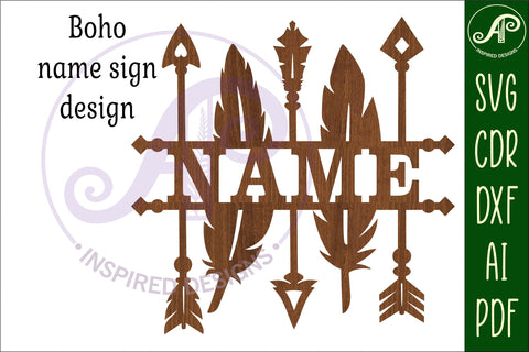 Arrow and feather Name sign SVG laser cut template SVG APInspireddesigns 