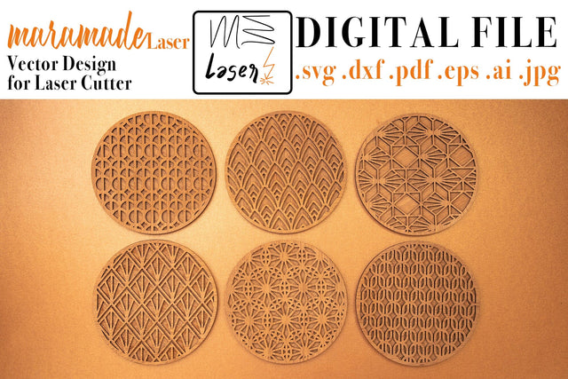 Art Decò Coasters 2 Vector File for Laser Cutter - 6 Variations SVG MaramadeLaser 