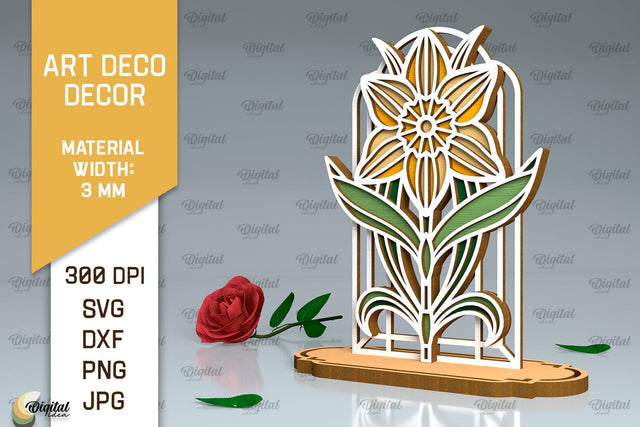 Art Deco Daffodil Flower Laser Cut. Layered Flower Decor SVG SVG Evgenyia Guschina 