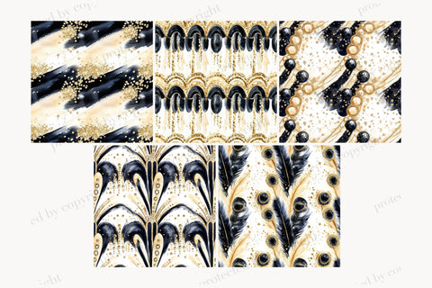 Art Deco Digital Paper | Black Gold Gatsby Seamless Pattern Digital Pattern GlamArtZhanna 