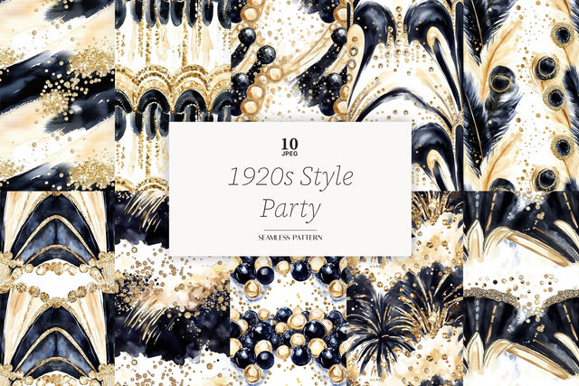 Art Deco Digital Paper | Black Gold Gatsby Seamless Pattern Digital Pattern GlamArtZhanna 