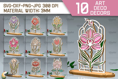 Art Deco Flowers Laser Cut Bundle. Layered Flowers Decor SVG SVG Evgenyia Guschina 