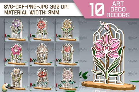 Art Deco Flowers Laser Cut Bundle. Layered Flowers Decor SVG SVG Evgenyia Guschina 