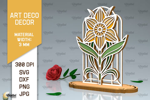 Art Deco Flowers Laser Cut Bundle. Layered Flowers Decor SVG SVG Evgenyia Guschina 
