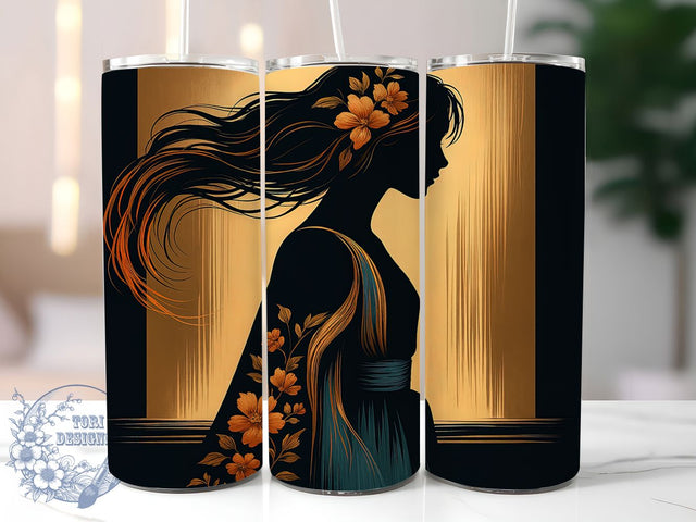 Art Deco Glam Woman 20oz Tumbler Wrap, Elegant Woman Design, Floral Silhouette Tumbler, Gold Blue Sublimation, 20oz Tumbler Wrap, Vintage Glam Design, Feminine Tumbler Art Sublimation ToriDesigns 