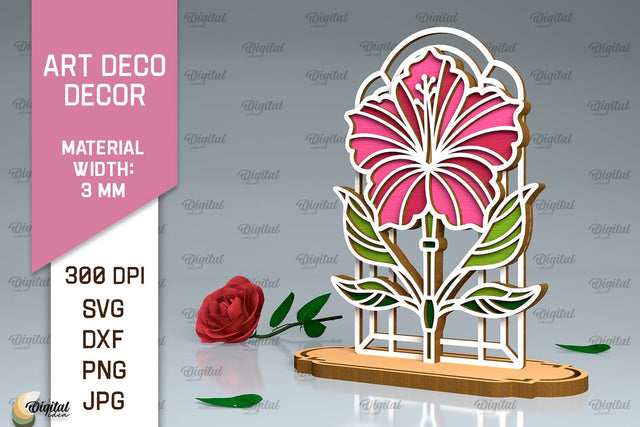 Art Deco Hibiscus Flower Laser Cut. Layered Flower Decor SVG SVG Evgenyia Guschina 